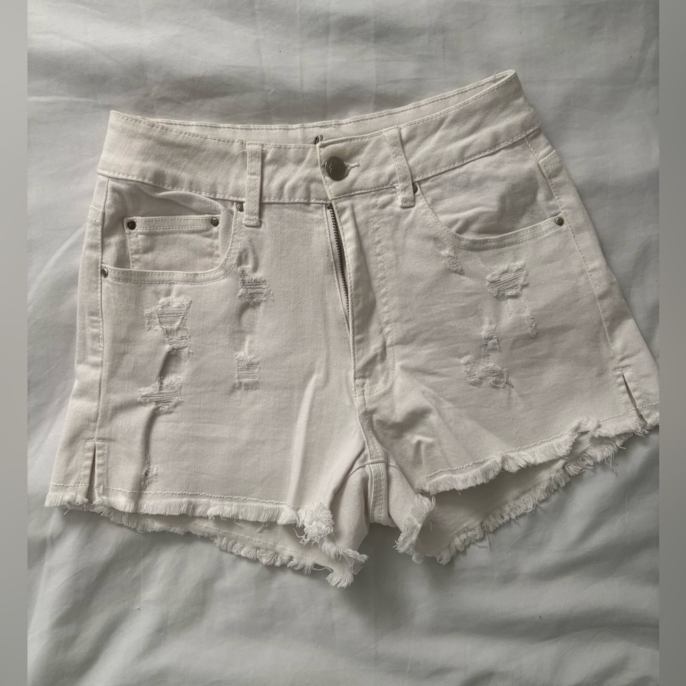 Harlow White Distressed Jean Shorts
